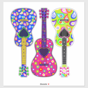 Sticker Puissance de flux   Guitares peintes   Boho Hippie