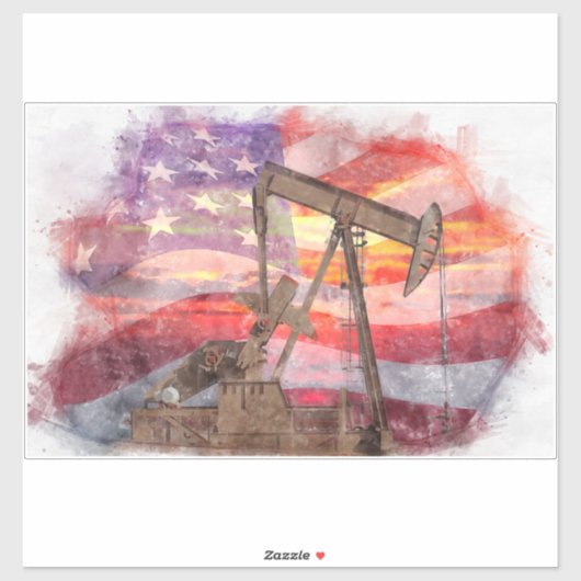 Sticker Pumpjack silhouette pastille Drapeau américain (Feuille)