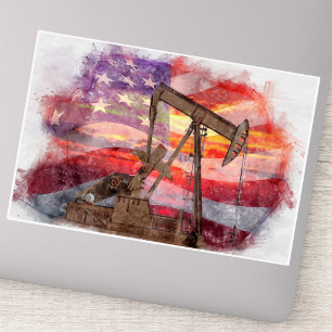 Sticker Pumpjack silhouette pastille Drapeau américain