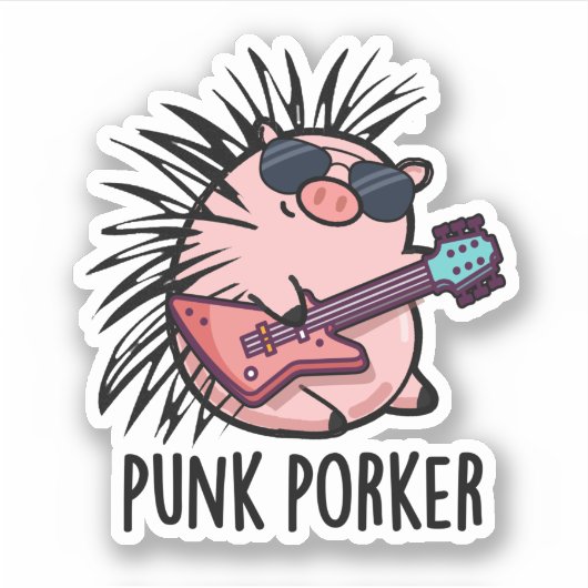 Sticker Punk Porker Funny Punk Rocker Pig Pun (Devant)