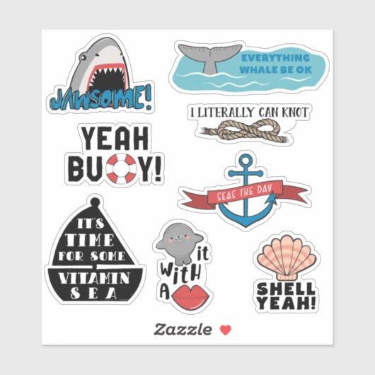 Sticker Puns Nautiques mignons (Feuille)