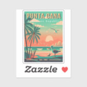 Sticker Punta Cana DR Retro Flamants roses Souvenir 1950 (Feuille)