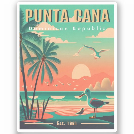 Sticker Punta Cana DR Retro Flamants roses Souvenir 1950 (Recto)