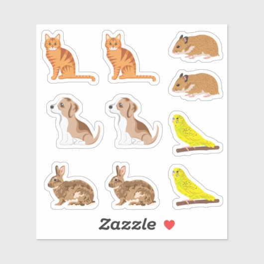 Sticker Puppy Cat Hamster Bird Rabbit Cute Animals (Feuille)