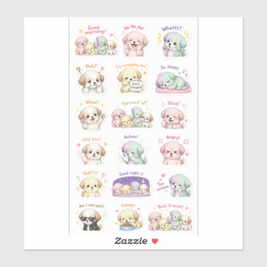 Sticker Puppy Pals – Pack d'autocollants d'humeur mignons (Feuille)