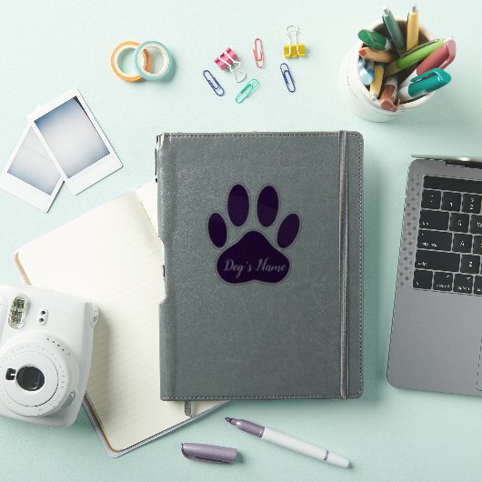Sticker Purple Dog Paw Print With Custom Name Personalized (Couverture iPad)