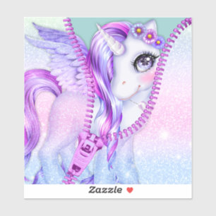 Sticker Purple Glam Pastel Blanc Unicorn Peek-A-Boo Zipper
