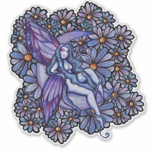 Sticker Purple LuneEnfant Fée Lune Enfant Féeries florales (Devant)