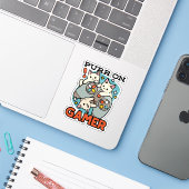 Sticker Purr On Gamer - Conception De Jeu De Chat Cute (Ordinateur portable avec iPhone)