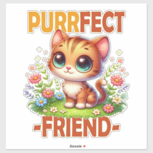 Sticker Purrfect Friend pun Cute orange chat chaton dessin