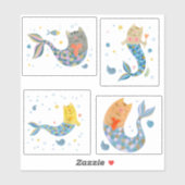 Sticker Purrmaid chat sirène aquarelle fille collant pack (Feuille)