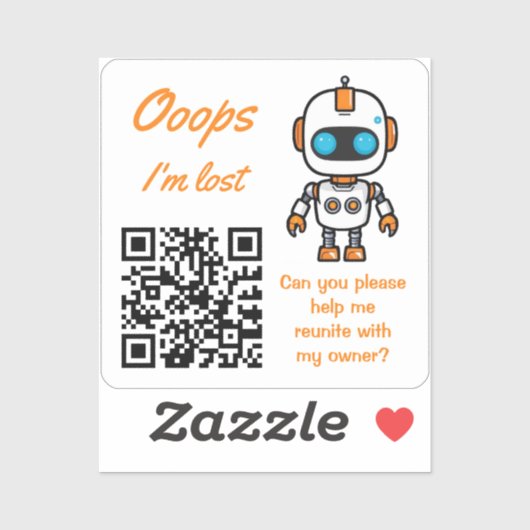 Sticker QR Code de Retour d'Objet Perdu Handy Bot (Feuille)