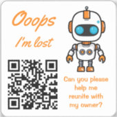 Sticker QR Code de Retour d'Objet Perdu Handy Bot (Recto)