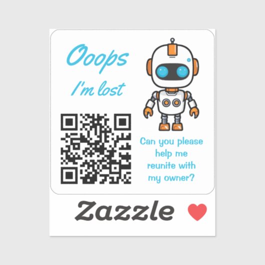 Sticker QR Code de Retour d'Objet Perdu Handy Bot Texte Bl (Feuille)