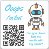 Sticker QR Code de Retour d'Objet Perdu Handy Bot Texte Bl (Recto)