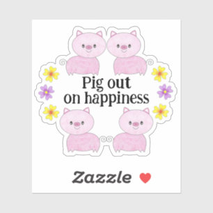 Sticker Quatre cochons roses mignons - Pig out sur l'autoc