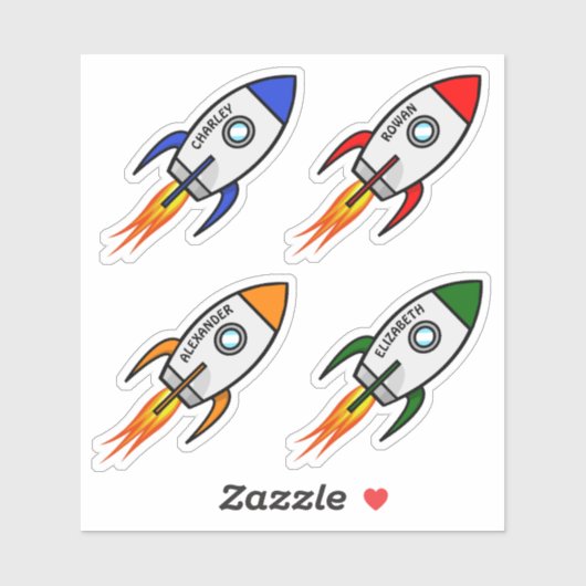 Sticker Quatre fusées ajouter des noms vinyle (Feuille)