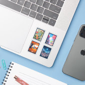Sticker quatre timbres (Ordinateur portable avec iPhone)