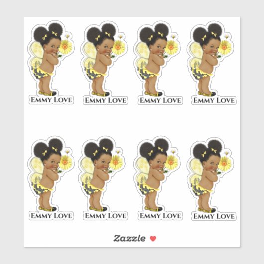 Sticker Queen Bee Girls Yellow Black Stripes (Feuille)