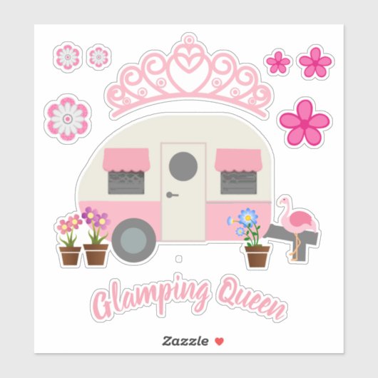 Sticker Queen en flammes roses (Feuille)