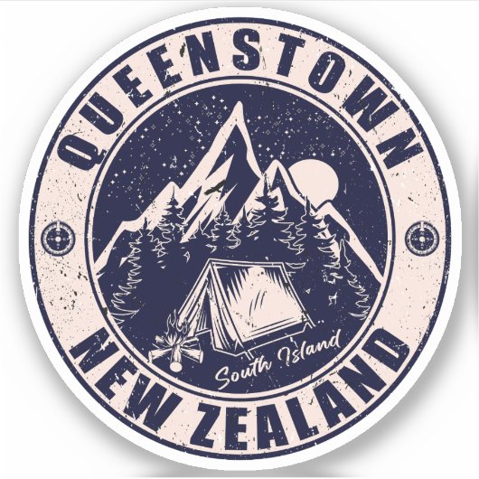 Sticker Queenstown Nouvelle-Zélande Vintage Retro Mountain (Devant)