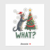 Sticker Quel chat drôle poussant l'arbre de Noël sur le ch (Feuille)