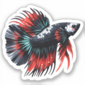 Sticker Queue de la Couronne Betta Poisson noir blanc et r (Recto)