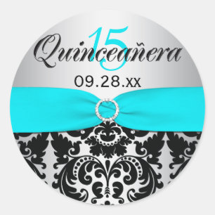 Sticker Quinceanera Aqua, Argent, Noir Damas