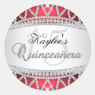 Sticker Quinceanera argent et diamant rouge