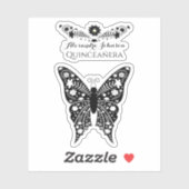 Sticker Quinceanera Boho Papillon noir et blanc Nom (Feuille)