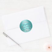 Sticker Quinceanera en argent et Turquoise Damask  (Enveloppe)