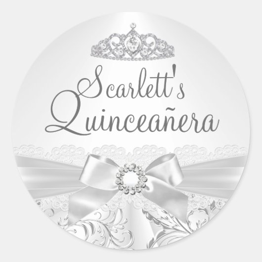Sticker Quinceanera en Argent Tiara & Bow (Devant)