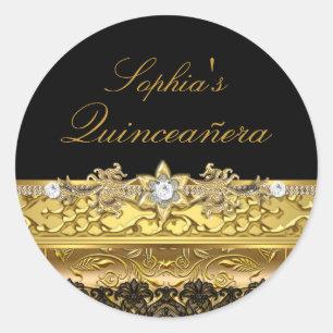 Sticker Quinceanera Floral Or & Dentelle