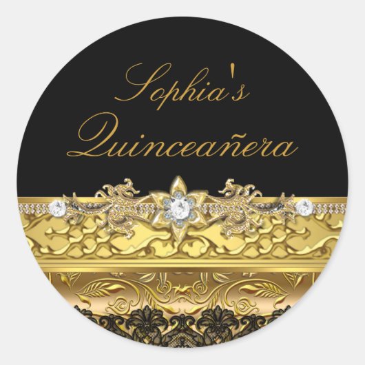 Sticker Quinceanera Floral Or & Dentelle (Devant)