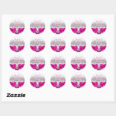 Sticker Quinceanera Hot Pink Damask & Pearl Bow (Feuille)