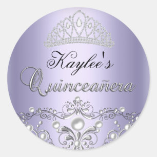 Sticker Quinceanera Pearl Argent et Pourpre Damask