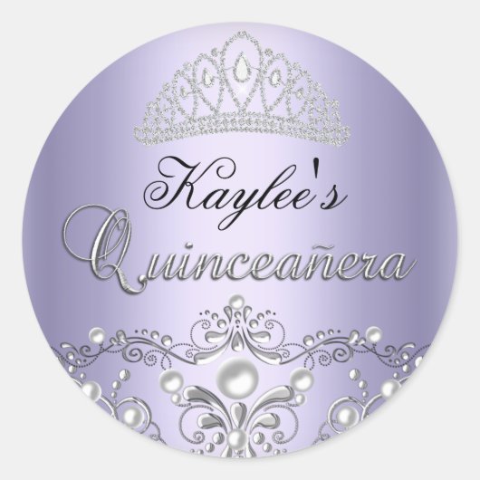 Sticker Quinceanera Pearl Argent et Pourpre Damask (Devant)
