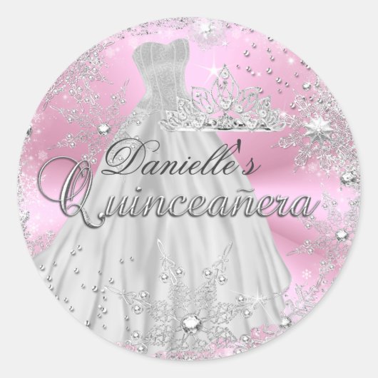 Sticker Quinceanera pour flacon à neige rose (Devant)