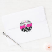 Sticker Quinceanera rose, Argent, Noir Damas (Enveloppe)