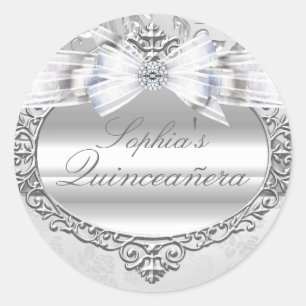 Sticker Quinceanera Rose et Bow en argent