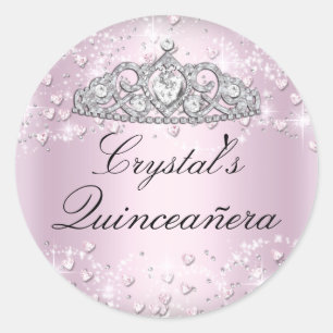 Sticker Quinceanera rose Étincelle Tiara & Coeurs