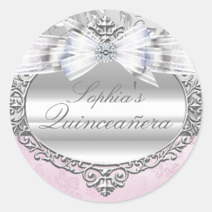 Sticker Quinceanera Rose rose et argent