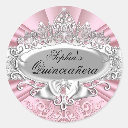 Sticker Quinceanera Rose Tiara & Damask (Devant)