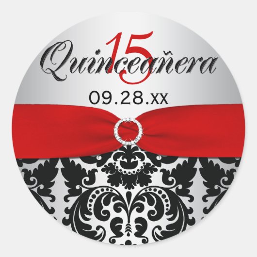 Sticker Quinceanera rouge, argent, noir Damas (Devant)