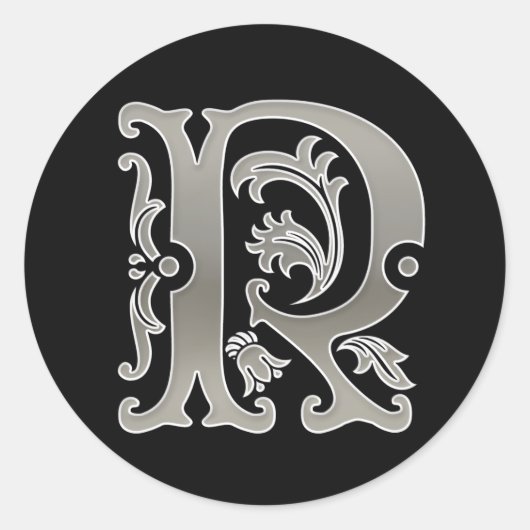 Sticker R rond initial en argent (Devant)