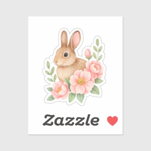 Sticker Rabbit and Pink Flowers Easter  (Feuille)