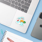 Sticker Rabbit avec carotte comme fusée (Ordinateur portable avec iPhone)