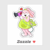 Sticker Rabbit comme coiffeur avec sèche-cheveux (Feuille)