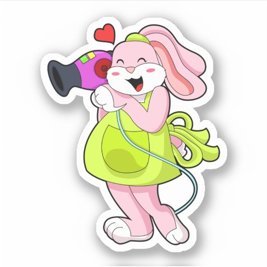 Sticker Rabbit comme coiffeur avec sèche-cheveux (Devant)