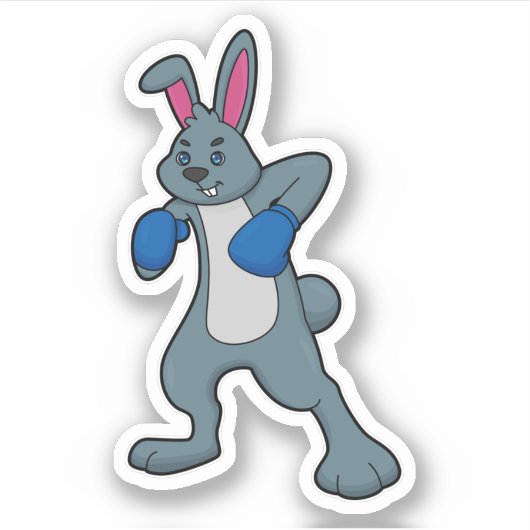 Sticker Rabbit en boîte avec gants de boxe (Devant)